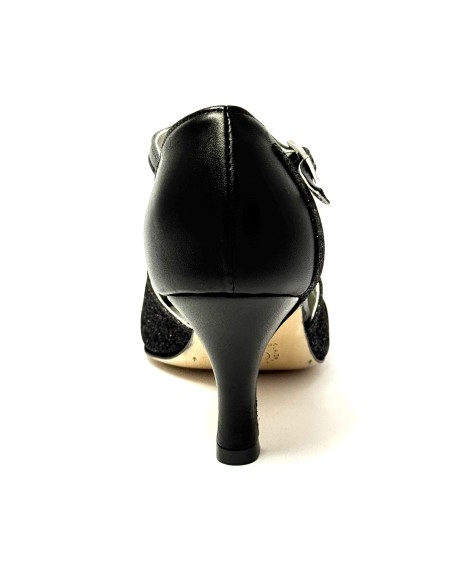Scarpa da ballo donna latino americano tango ballo da sala liscio pelle glitter nero suola cuoio pomiciato tacco 65 stiletto