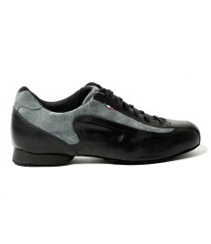 Sneakers da ballo uomo latino americano tango argentino ballo da sala liscio pelle nera camoscio grigio suola bufalo tacco 20