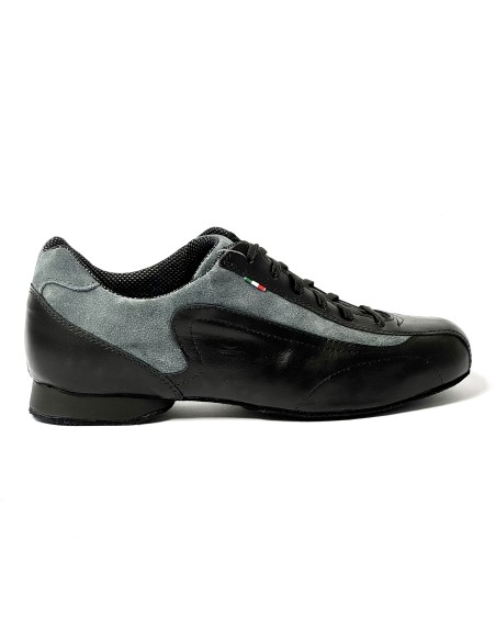 Sneakers da ballo uomo latino americano tango argentino ballo da sala liscio pelle nera camoscio grigio suola bufalo tacco 20