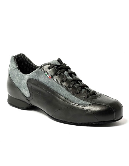 Sneakers da ballo uomo latino americano tango argentino ballo da sala liscio pelle nera camoscio grigio suola bufalo tacco 20