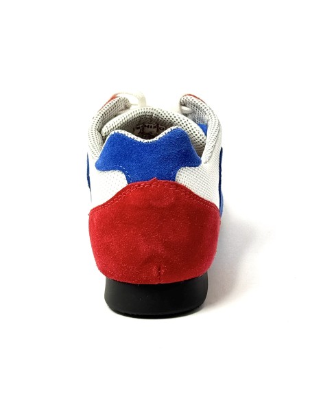 Sneakers da ballo uomo latino americano tango argentino ballo da sala tessuto bianco camoscio rosso blu suola bufalo tacco 20