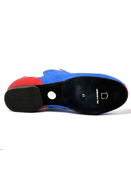 Sneakers da ballo uomo latino americano tango argentino ballo da sala tessuto bianco camoscio rosso blu suola bufalo tacco 20