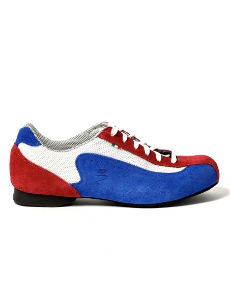 Sneakers da ballo uomo latino americano tango argentino ballo da sala tessuto bianco camoscio rosso blu suola bufalo tacco 20