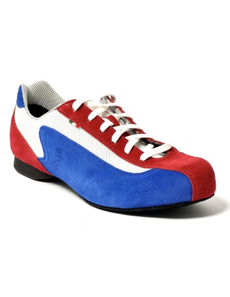 Sneakers da ballo uomo latino americano tango argentino ballo da sala tessuto bianco camoscio rosso blu suola bufalo tacco 20