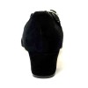 Spuntata camoscio nero suola cuoio tacco 30 largo