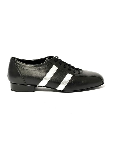 Sneakers pelle nero pelle argento suola gommina tacco 20