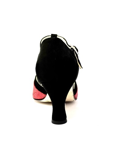 Spuntata camoscio nero glitter rosso suola cuoio tacco 70 rocchetto