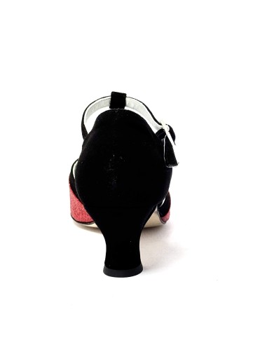 Spuntata camoscio nero glitter rosso suola cuoio tacco 50 rocchetto