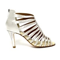 Spuntata raso argento tutta strass suola cuoio tacco 85 stiletto