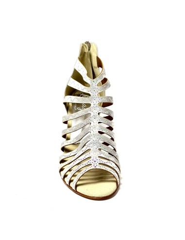 Spuntata raso argento tutta strass suola cuoio tacco 85 stiletto