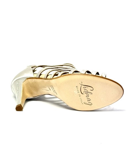Spuntata raso argento tutta strass suola cuoio tacco 85 stiletto