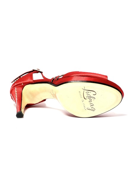Spuntata raso rosso strass plateau 1,5 cm suola cuoio tacco 85 stiletto