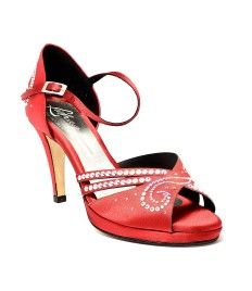 Scarpa da ballo donna latino liscio spuntata raso rosso strass plateau 1,5 cm suola cuoio tacco 85 stiletto