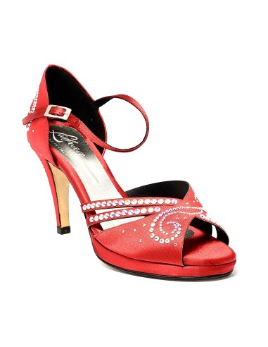 Spuntata raso rosso strass plateau 1,5 cm suola cuoio tacco 85 stiletto