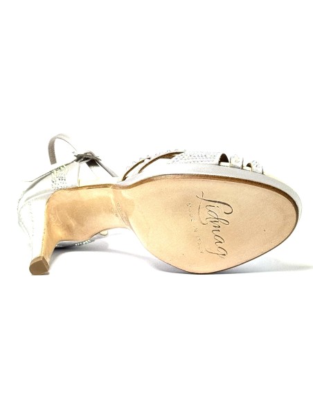 Spuntata raso argento tutte strass plateau 1,5 cm suola cuoio tacco 85 stiletto