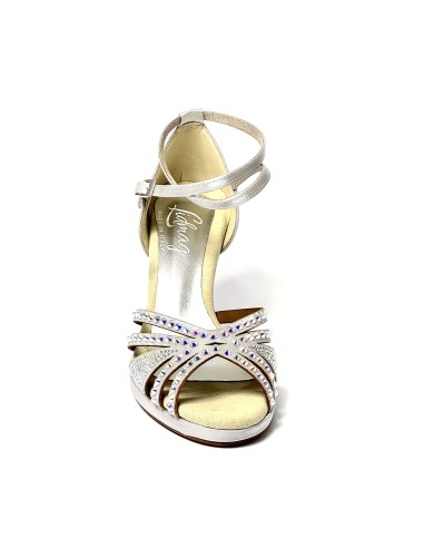 Spuntata raso argento tutte strass plateau 1,5 cm suola cuoio tacco 85 stiletto