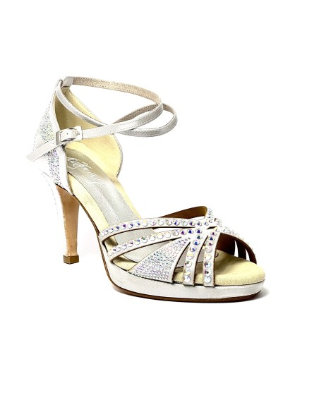 Spuntata raso argento tutte strass plateau 1,5 cm suola cuoio tacco 85 stiletto