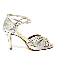 Spuntata raso argento tutte strass plateau 1,5 cm suola cuoio tacco 85 stiletto