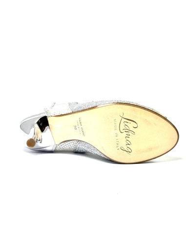 Stivaletto spuntato tessuto rete pelle argento suola cuoio tacco 85 sottile