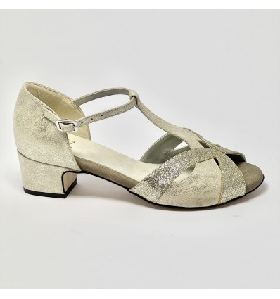 Scarpa da ballo latino americano ballo da sala liscio nabuk miele platino glitter platino suola cuoio pomiciato tacco 40 largo