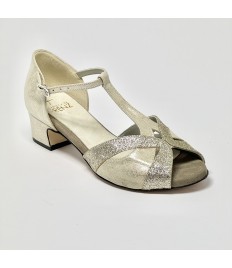 Scarpa da ballo latino americano ballo da sala liscio nabuk miele platino glitter platino suola cuoio pomiciato tacco 40 largo