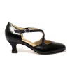 Punta chiusa pelle glitter nero suola cuoio tacco 50 rocchetto