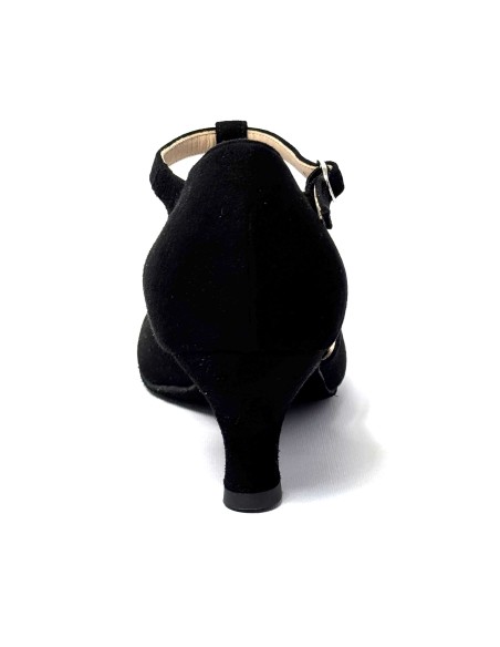 Punta chiusa camoscio nero e strass suola bufalo tacco 50