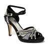 Spuntata raso nero tutta strass plateau 1,5 cm suola cuoio tacco 85 stiletto