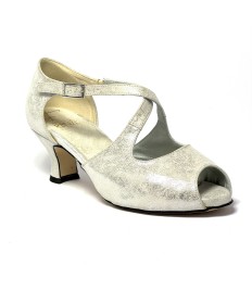 Scarpa da ballo donna latino liscio spuntata nabuk bianco argento suola cuoio tacco 50