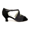 Spuntata camoscio nero glitter nero suola cuoio tacco 50