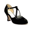 Spuntata camoscio nero e strass suola cuoio tacco 70
