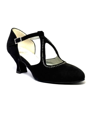 Punta chiusa camoscio nero e strass suola bufalo tacco 50