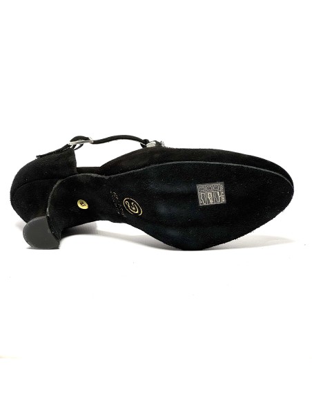 Punta chiusa camoscio nero e strass suola bufalo tacco 50