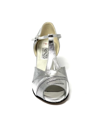 Scarpa da ballo donna latino americano ballo da sala liscio tango pelle glitter argento suola cuoio pomiciato tacco 65 stiletto