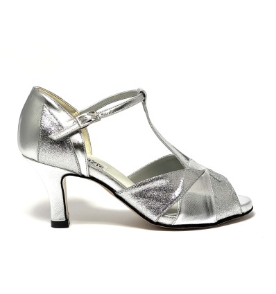Scarpa da ballo donna latino americano ballo da sala liscio tango pelle glitter argento suola cuoio pomiciato tacco 65 stiletto