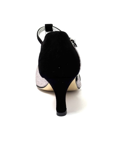 Scarpa da ballo donna latino ballo da sala tango camoscio nero glitter arcobaleno suola in cuoio pomiciato tacco 65  stiletto