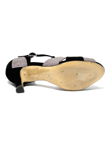 Scarpa da ballo donna latino ballo da sala tango camoscio nero glitter arcobaleno suola in cuoio pomiciato tacco 65  stiletto