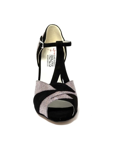 Scarpa da ballo donna latino ballo da sala tango camoscio nero glitter arcobaleno suola in cuoio pomiciato tacco 65  stiletto