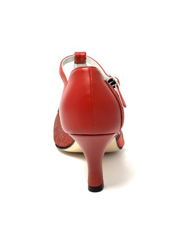 Scarpa da ballo donna latino americano ballo da sala liscio tango pelle glitter rosso suola cuoio pomiciato tacco 65 stiletto