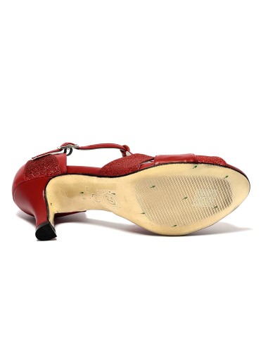 Scarpa da ballo donna latino americano ballo da sala liscio tango pelle glitter rosso suola cuoio pomiciato tacco 65 stiletto
