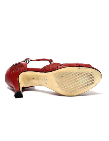 Scarpa da ballo donna latino americano ballo da sala liscio tango pelle glitter rosso suola cuoio pomiciato tacco 65 stiletto