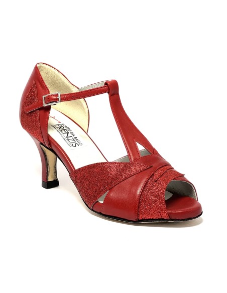 Scarpa da ballo donna latino americano ballo da sala liscio tango pelle glitter rosso suola cuoio pomiciato tacco 65 stiletto