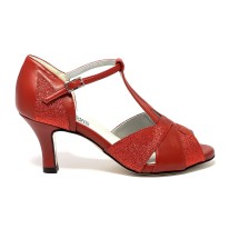 Scarpa da ballo donna latino americano ballo da sala liscio tango pelle glitter rosso suola cuoio pomiciato tacco 65 stiletto