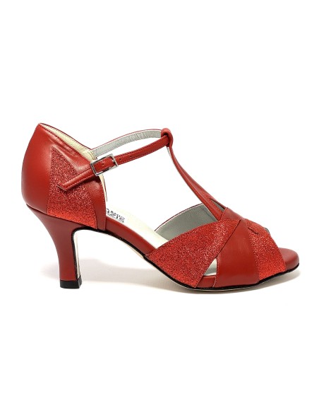 Scarpa da ballo donna latino americano ballo da sala liscio tango pelle glitter rosso suola cuoio pomiciato tacco 65 stiletto