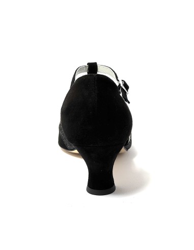 Spuntata camoscio glitter nero suola cuoio tacco 50
