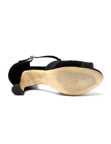 Spuntata camoscio glitter nero suola cuoio tacco 50