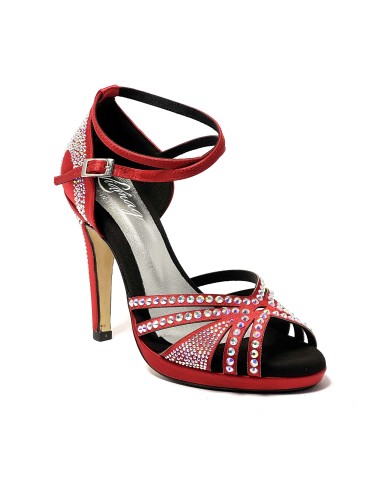 Raso rosso tutta strass suola cuoio plateau 1,5 cm tacco 115 a stiletto