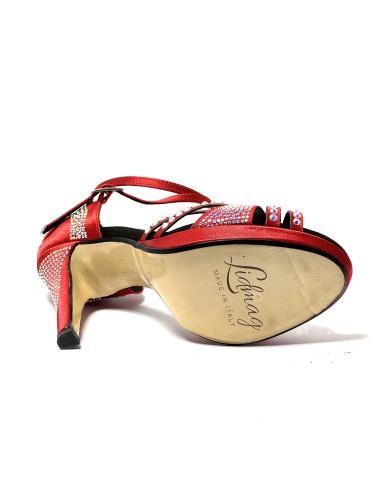 Raso rosso tutta strass suola cuoio plateau 1,5 cm tacco 115 a stiletto