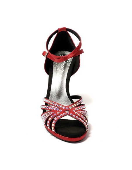Raso rosso tutta strass suola cuoio plateau 1,5 cm tacco 115 a stiletto