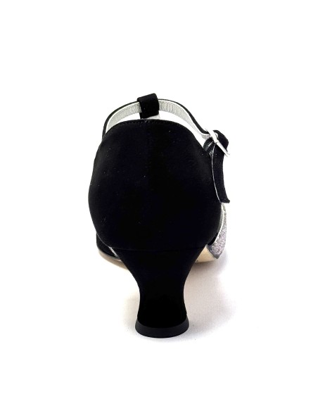 Spuntata camoscio nero glitter arcobaleno suola cuoio tacco 50
